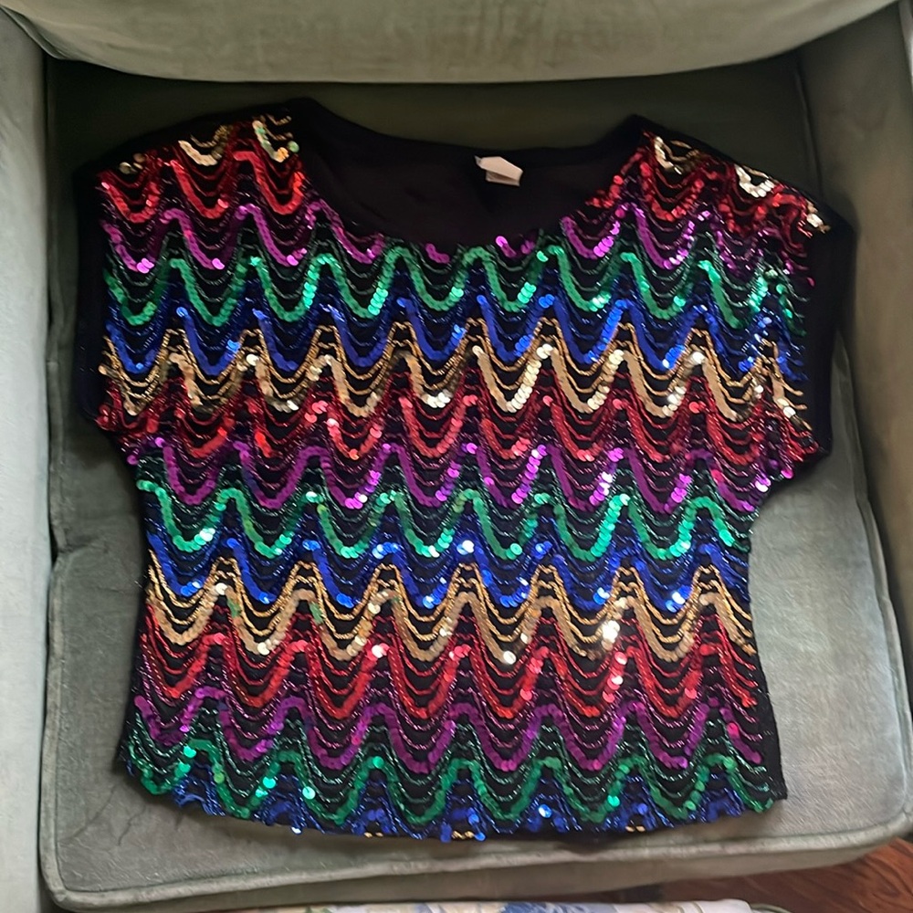 Vintage multicolored sequin party top